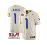 Men's Los Angeles Rams #1 Desean Jackson Bone 2022 Super Bowl LVI Vapor Limited Stitched Jersey