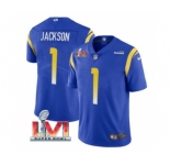 Men's Los Angeles Rams #1 Desean Jackson Royal 2022 Super Bowl LVI Vapor Limited Stitched Jersey