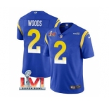 Men's Los Angeles Rams #2 Robert Woods Royal 2022 Super Bowl LVI Vapor Limited Stitched Jersey