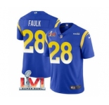 Men's Los Angeles Rams #28 Marshall Faulk Royal 2022 Super Bowl LVI Vapor Limited Stitched Jersey