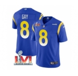 Men's Los Angeles Rams #8 Matt Gay Royal 2022 Super Bowl LVI Vapor Limited Stitched Jersey