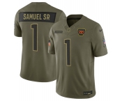 Men's Washington Commanders #1 Deebo Samuel Sr. Olive 2025 Salute to Service Limited Football Stitched Jersey