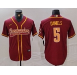 Men's Washington Commanders #5 Jayden Daniels Burgundy With Patch Cool Base Stitched Baseball Jersey
