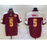 Men's Washington Commanders #5 Jayden Daniels Red Thanksgiving 2024 FUSE With 90th Vapor Limited Stitched Jersey