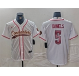 Men's Washington Commanders #5 Jayden Daniels White With Patch Cool Base Stitched Baseball Jersey
