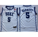 Duke Blue Devils #5 RJ Barrett White Nike College Basketball Jersey