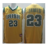 Irish High School 23 Lebron James Yellow Baskteball Jerseys