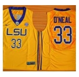 LSU Tigers #33 Shaquille O'Neal Gold Basketball Stitched NCAA Jersey