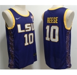 Men's LSU Tigers #10 Angel Reese Purple Stitched Baseball Jersey
