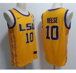Men's LSU Tigers #10 Angel Reese Yellow Stitched Jersey