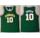 Savage Storm #10 Dennis Rodman Green College Basketball Jersey