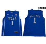 Youth Duke Blue Devils #1 Zion Williamson Blue Elite Stitched College Basketball Jersey