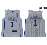 Youth Duke Blue Devils #1 Zion Williamson White Elite Stitched College Basketball Jersey