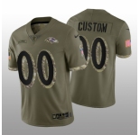 Men Baltimore Ravens ACTIVE PLAYER Custom Olive 2022 Salute To Service Limited Stitched Jersey