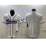 Men's Baltimore Ravens Customized White With Patch Cool Base Stitched Baseball Jersey