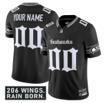 Men's Seattle Seahawks Active Player Custom Black 2025 F.U.S.E. 'Gothic Rain City Shadows Edition' Vapor Limited Stitched Jersey