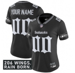 Women's Seattle Seahawks Active Player Custom Black 2025 F.U.S.E. 'Gothic Rain City Shadows Edition' Vapor Untouchable Limited Football Stitched Jersey