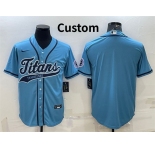 Men's Tennessee Titans Blank Blue With Patch Cool Base Stitched Baseball Jersey