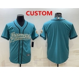 Men's Jacksonville Jaguars Custom Teal With Patch Cool Base Stitched Baseball Jersey