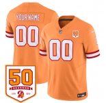 Men's Tampa Bay Buccaneers Active Player Custom Orange 2025 F.U.S.E. 50th Anniversary Patch Vapor Limited Football Stitched Jersey