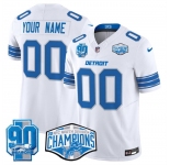 Men's Detroit Lions Active Player Custom White 2024 NFC North Champions 90th Anniversary Patch F.U.S.E. Vapor Limited Stitched Jersey