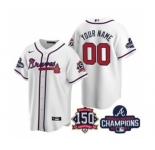 Men's Atlanta Braves Active Player Custom 2021 White World Series Champions With 150th Anniversary Cool Base Stitched Jerse