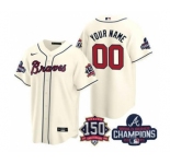 Men's Atlanta Braves Customized 2021 Cream World Series Champions With 150th Anniversary Cool Base Stitched Jersey