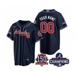 Men's Atlanta Braves Customized 2021 Navy World Series Champions With 150th Anniversary Cool Base Stitched Jersey