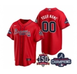 Men's Atlanta Braves Customized 2021 Red World Series Champions With 150th Anniversary Cool Base Stitched Jersey
