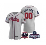 Men's Atlanta Braves Gray ACTIVE PLAYER Custom 2021 World Series Champions With 150th Anniversary Stitched Jersey