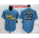 Men's Milwaukee Brewers Custom Blue 2022 City Connect Cool Base Stitched Jersey