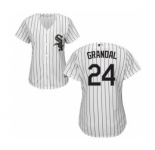 Women's White Sox #24 Yasmani Grandal White(Black Strip) Home Stitched Baseball Jersey