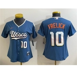 Women's Milwaukee Brewers #10 Sal Frelick Mineral Blue 2026 City Connect Stadium Stitched Baseball Jersey