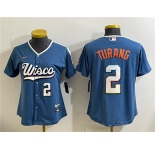 Women's Milwaukee Brewers #2 Brice Turang Mineral Blue 2026 City Connect Stadium Stitched Baseball Jersey