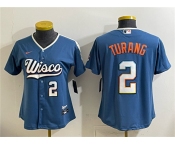 Women's Milwaukee Brewers #2 Brice Turang Mineral Blue 2026 City Connect Stadium Stitched Baseball Jersey