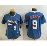 Women's Milwaukee Brewers #9 Bob Uecker Mineral Blue 2026 City Connect Stadium Stitched Baseball Jersey