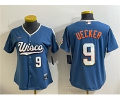 Women's Milwaukee Brewers #9 Bob Uecker Mineral Blue 2026 City Connect Stadium Stitched Baseball Jersey
