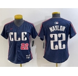Women's Cleveland Guardians #22 Josh Naylor Number Navy 2024 City Connect Limited Stitched Jerseys