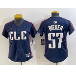 Women's Cleveland Guardians #57 Shane Bieber Navy 2024 City Connect Limited Stitched Jersey