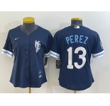 Women's Kansas City Royals #13 Salvador Perez 2022 Navy Blue City Connect Cool Base Stitched Jersey