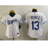 Women's Kansas City Royals #13 Salvador Perez White Cool Base Stitched Jersey