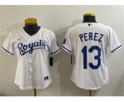 Women's Kansas City Royals #13 Salvador Perez White Cool Base Stitched Jersey