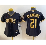 Women's Pittsburgh Pirates #21 Roberto Clemente Black 2026 City Connect Stadium Stitched Baseball Jersey
