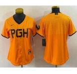 Women's Pittsburgh Pirates Blank Clemente Yellow 2023 City Connect Stitched Jersey1