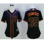 Women's San Francisco Giants #35 Brandon Crawford Black SF Cool Base Baseball Jersey