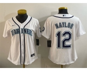 Women's Seattle Mariners #12 Josh Naylor White Cool Base Stitched Baseball Jersey