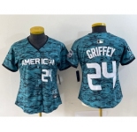 Women's Seattle Mariners #24 Ken Griffey Number Teal 2023 All Star Cool Base Stitched Jersey