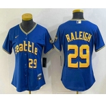 Women's Seattle Mariners #29 Cal Raleigh Number Blue 2024 City Connect Limited Stitched Jersey