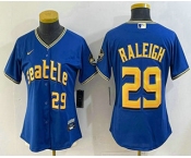 Women's Seattle Mariners #29 Cal Raleigh Number Blue 2024 City Connect Limited Stitched Jersey