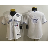 Women's Toronto Blue Jays & Leafs White 2025 World Series With White Leafs Logo Cool Base Stitched Baseball Jersey